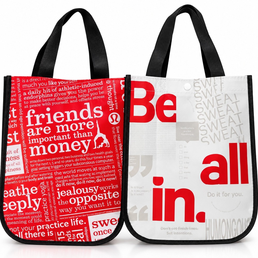 Lululemon Reusable Tote Bags Lot of 2 Red White Manifesto Yoga Shopping Tote Bag